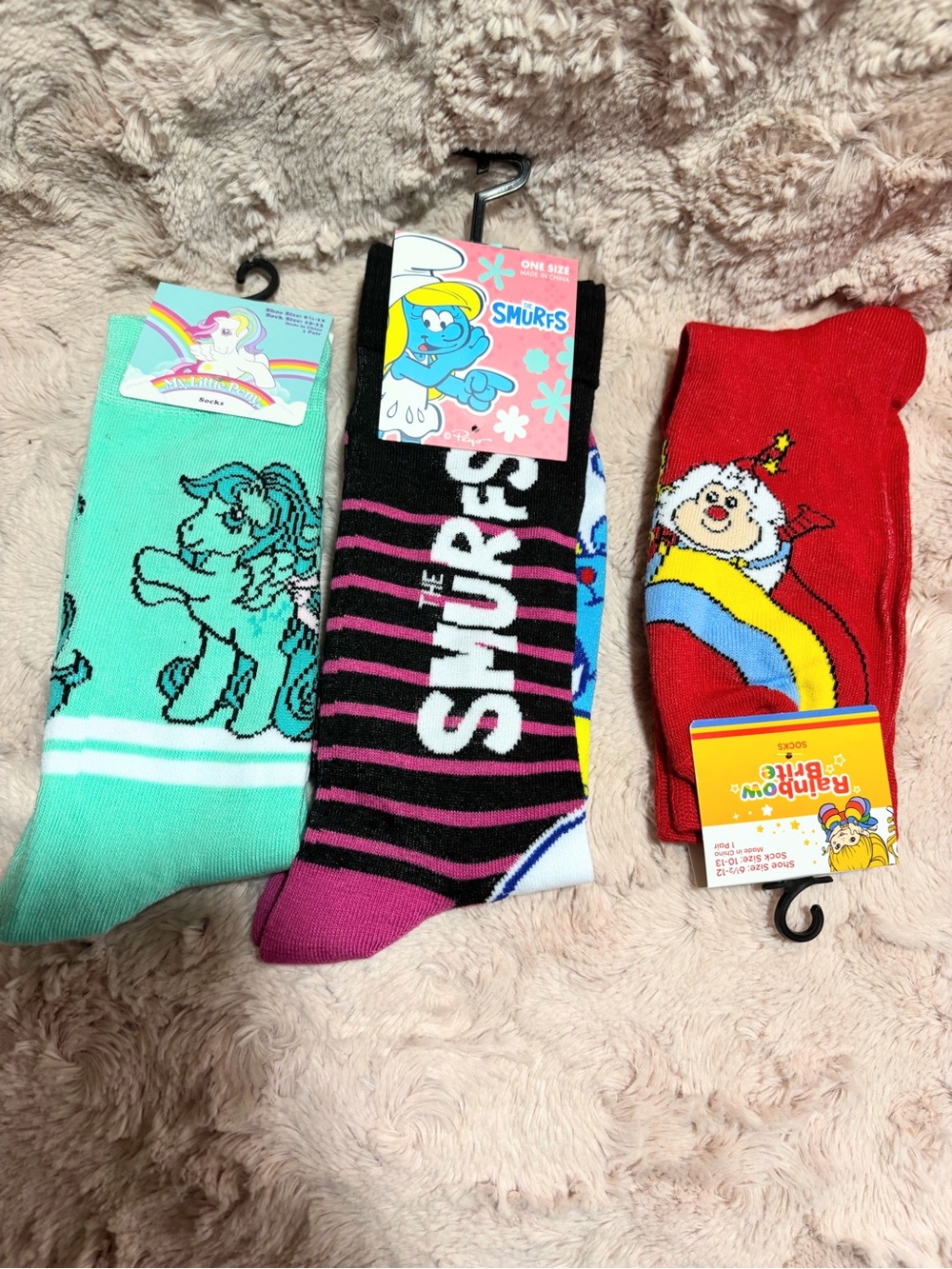 BUNDLE OF 3!! NWT socks. Rainbow Brite, My Little Pony, & Smurfs